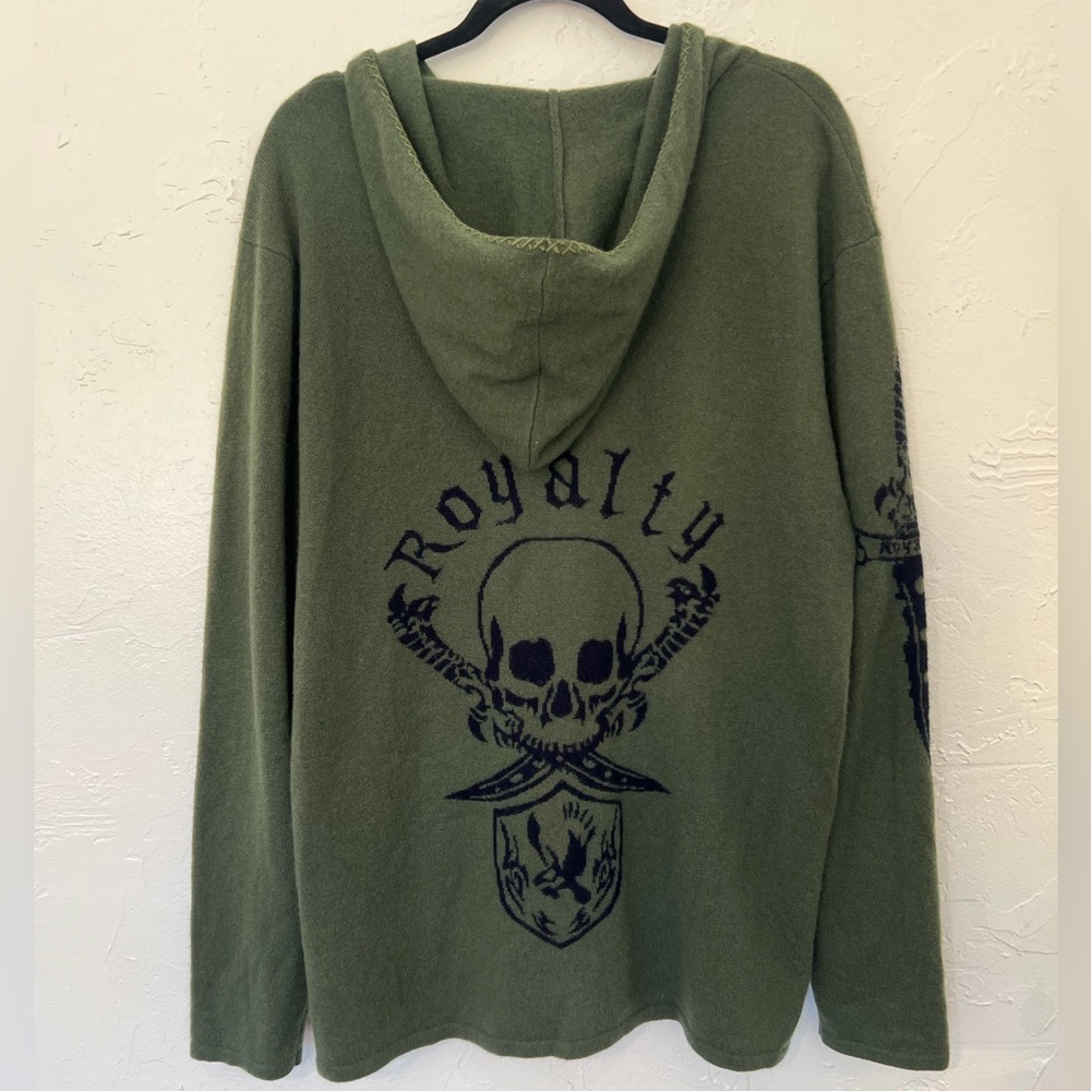 Royalty by Raw 7 Skull 100% Cashmere Olive Green Zip Up Hoodie Jacket Women’s